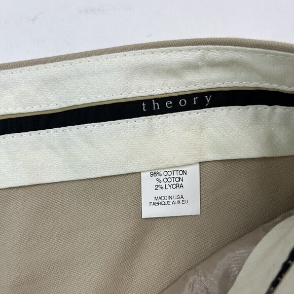 Theory Flared Leg Khaki Trousers Pants Womens Size 10 Tan Stretch - Picture 12 of 12